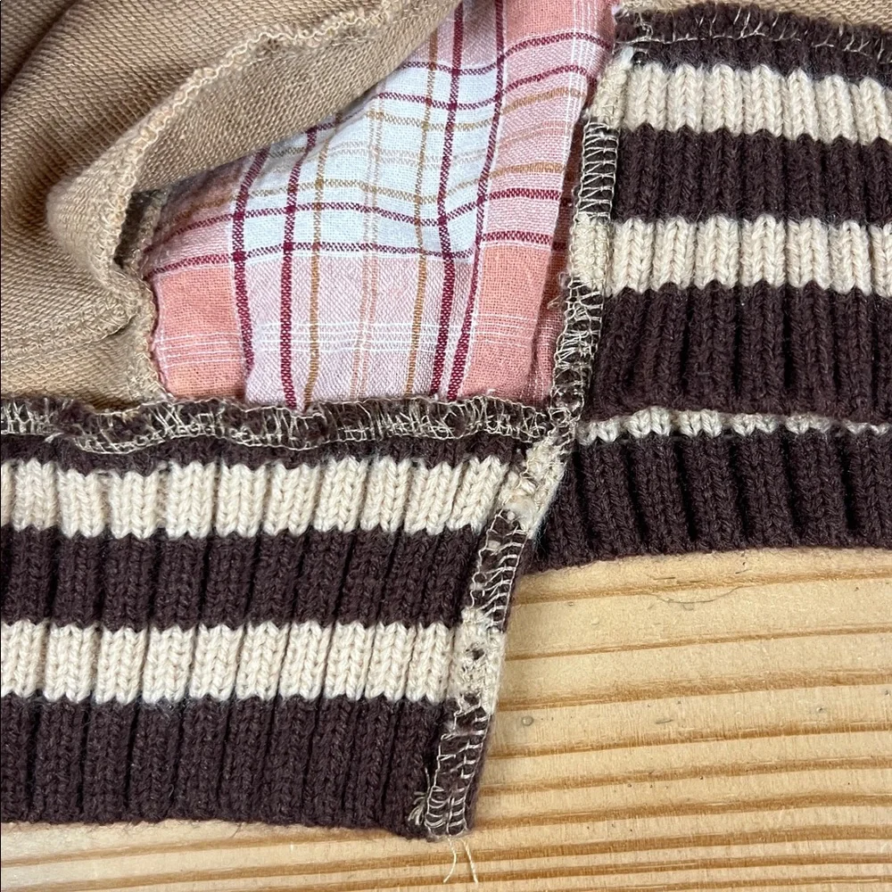 Oli & Hali Patchwork Beige Cream and Brown Knit Pullover